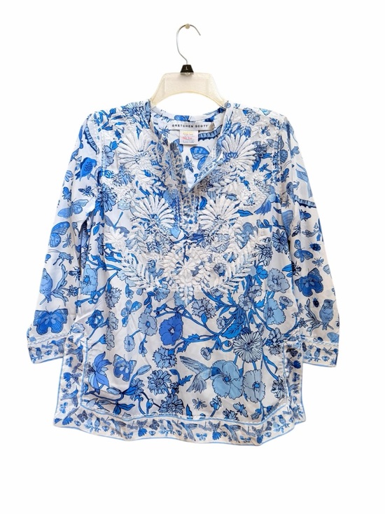 Gretchen Scott Designs Tops - Gretchen Scott blue white hummingbird tunic blouse